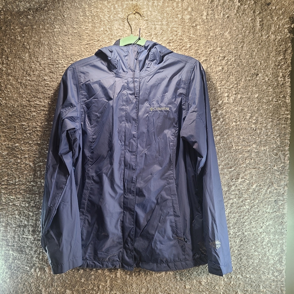 Columbia Jacket Womens Small Blue Windbreaker Full Zip Hooded Omni Tech Nylon